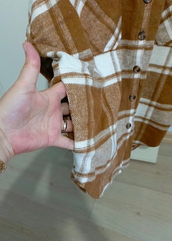 xl Beden kahverengi Renk Düğmeli Kahverengi Ekoseli Kadın Gömlek