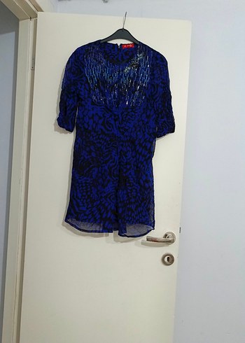Drapeli Mini elbise Tunik V Yakalı