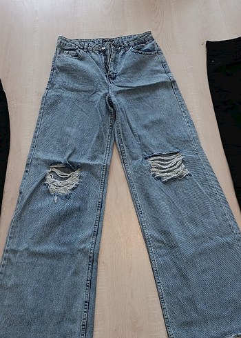 3 adet Gri Yırtık Detaylı Kadın Bol Kesim Midi Kot Pantolon - Görsel 3