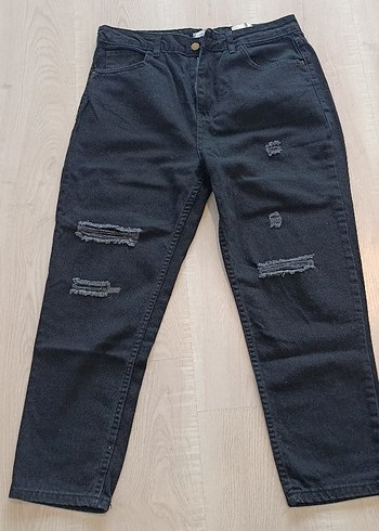 3 adet Gri Yırtık Detaylı Kadın Bol Kesim Midi Kot Pantolon - Görsel 2