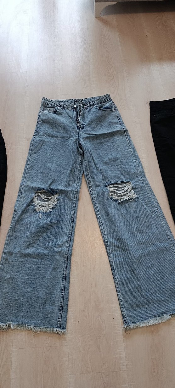 3 adet Gri Yırtık Detaylı Kadın Bol Kesim Midi Kot Pantolon - Görsel 3