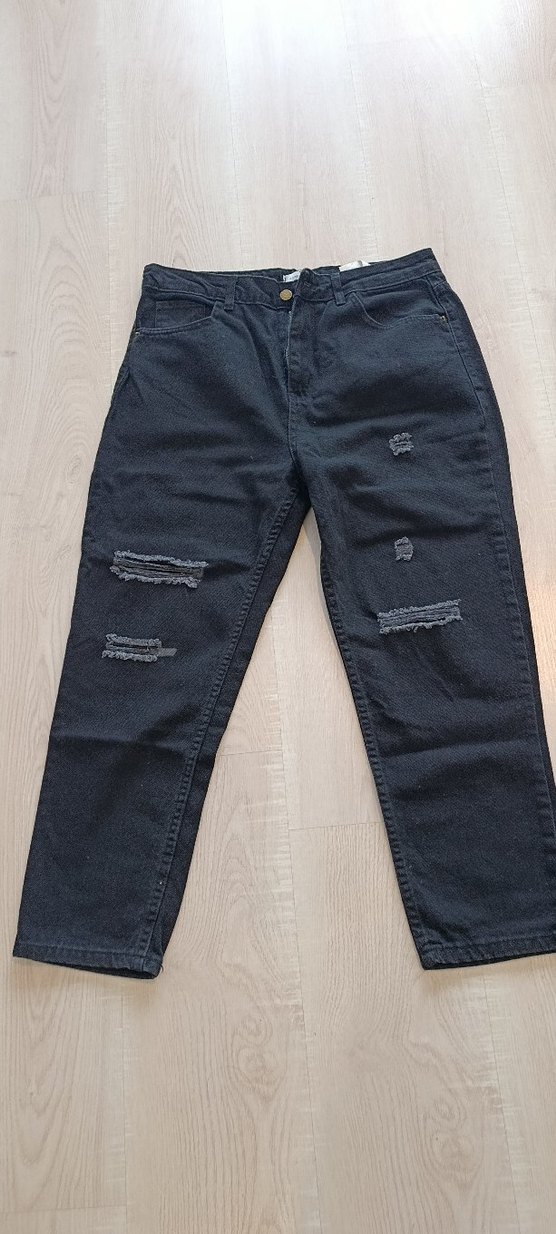 3 adet Gri Yırtık Detaylı Kadın Bol Kesim Midi Kot Pantolon - Görsel 2