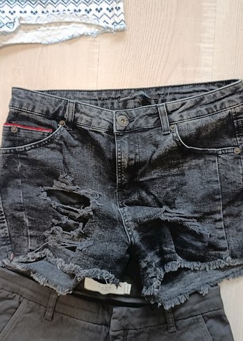 Kadın Bağlama Desenli Kısa Kot Şort S M uyumlu - Görsel 4