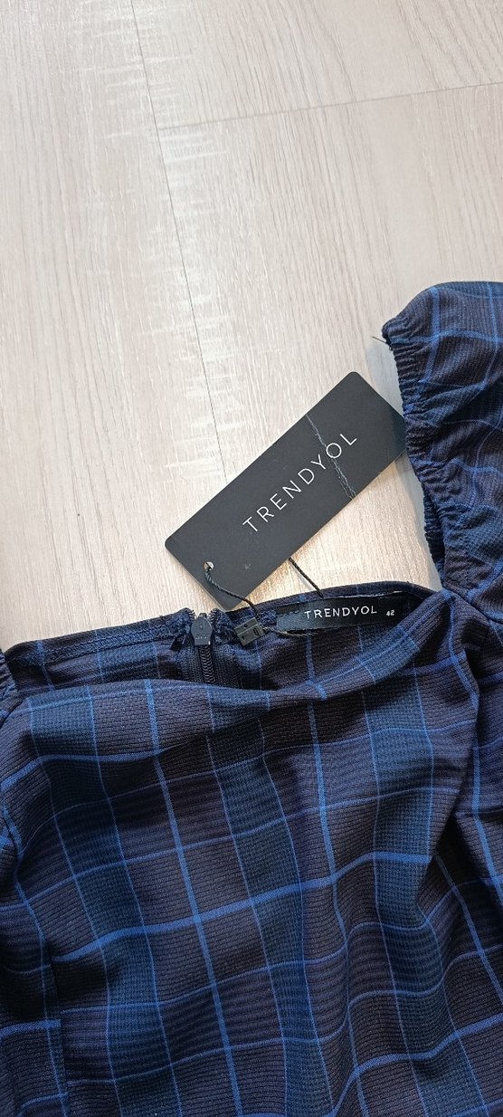 Kadın Lacivert Midi Elbise, Uzun Kollu, Tekdüze - Görsel 3