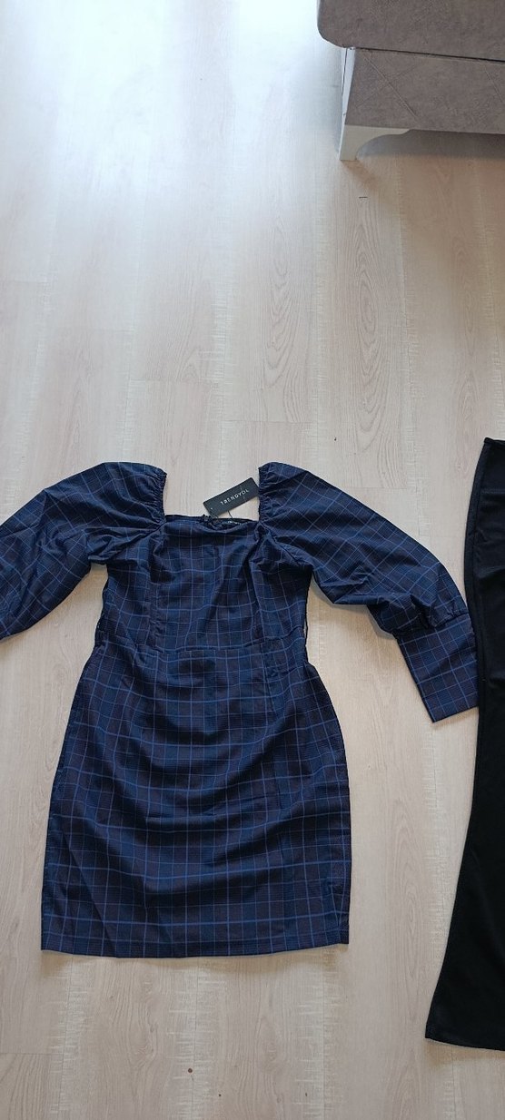 Kadın Lacivert Midi Elbise, Uzun Kollu, Tekdüze - Görsel 2