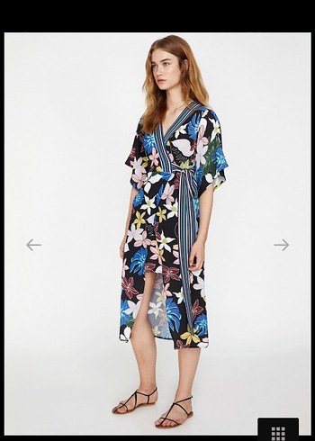 Çiçek Desenli Uzun Bohem Kimono - Görsel 3