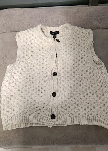 Düğmeli V Yaka Kahverengi Triko Süveter - Görsel 4