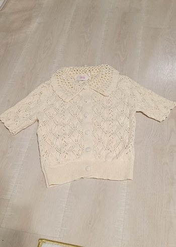 S M beden Beyaz Örgü Kısa Kollu Hırka - Görsel 2