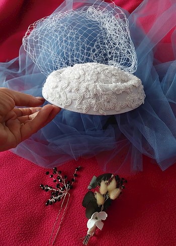 Dantel Detaylı Vintage Beyaz Gelin Şapkası - Görsel 2