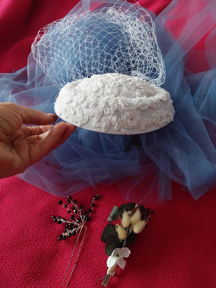 Dantel Detaylı Vintage Beyaz Gelin Şapkası - Görsel 2