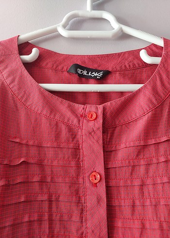 Pembe Pilili Keten Kadın Gömlek - Görsel 3