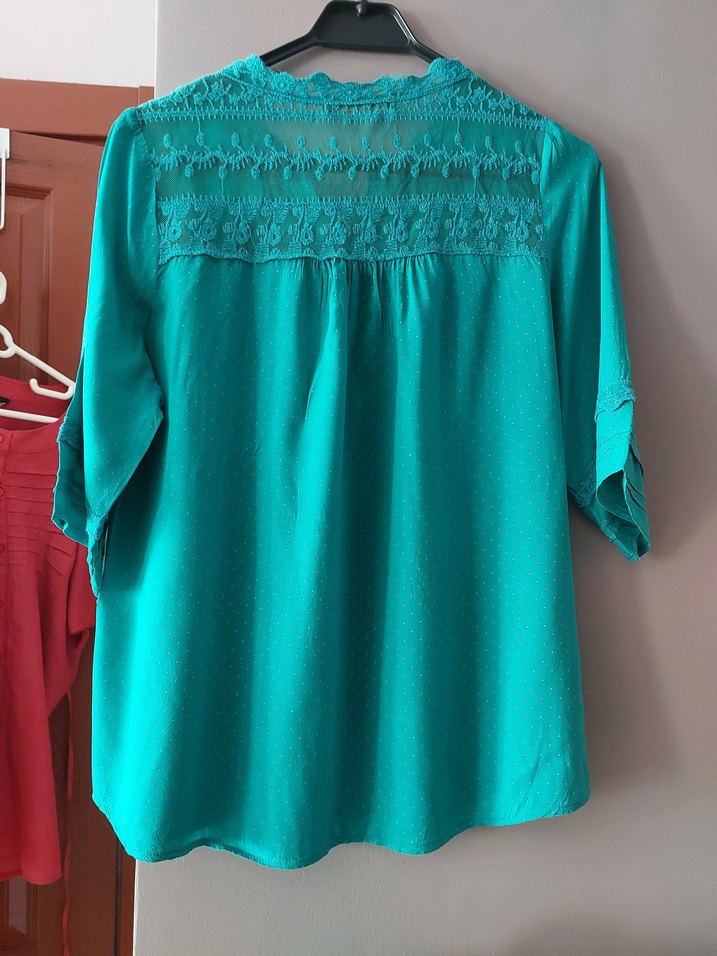 Turkuaz Nakışlı Bohem Kadın Bluz - Görsel 3