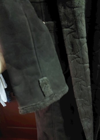 Gri Süet Uzun Kadın Kaban Kürklü - Görsel 2