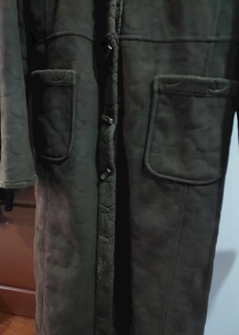 Gri Süet Uzun Kadın Kaban Kürklü - Görsel 4