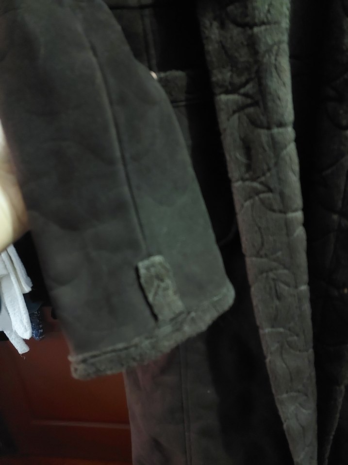 Gri Süet Uzun Kadın Kaban Kürklü - Görsel 2