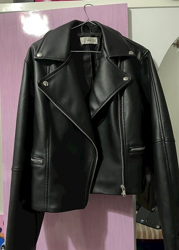 Mango Siyah Deri Biker Ceket