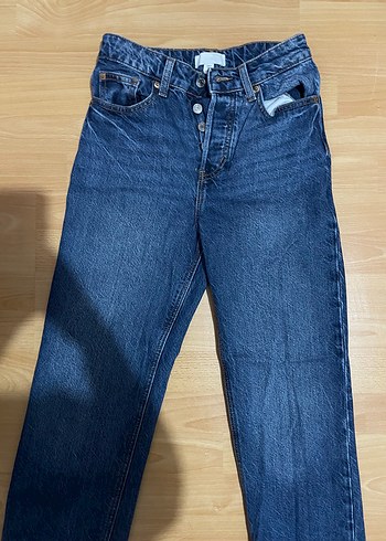 H&M Yuksek Bel Koyu Mavi Denim Jean