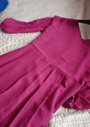 Pembe Uzun Kollu tül Elbise - Görsel 3