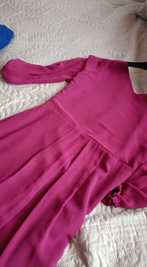 Pembe Uzun Kollu tül Elbise - Görsel 3