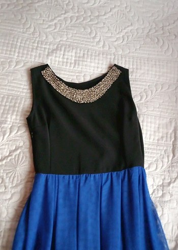 Mavi Pilili Uzun Abiye Elbise - Görsel 2