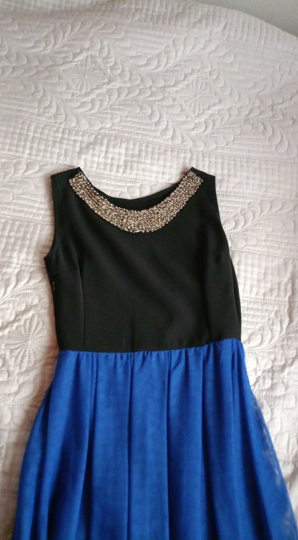 Mavi Pilili Uzun Abiye Elbise - Görsel 2