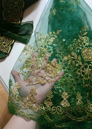 Yeşil İşlemeli Uzun Kadın kına Elbisesi - Görsel 4