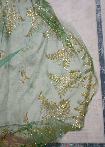 Yeşil İşlemeli Uzun Kadın kına Elbisesi - Görsel 5