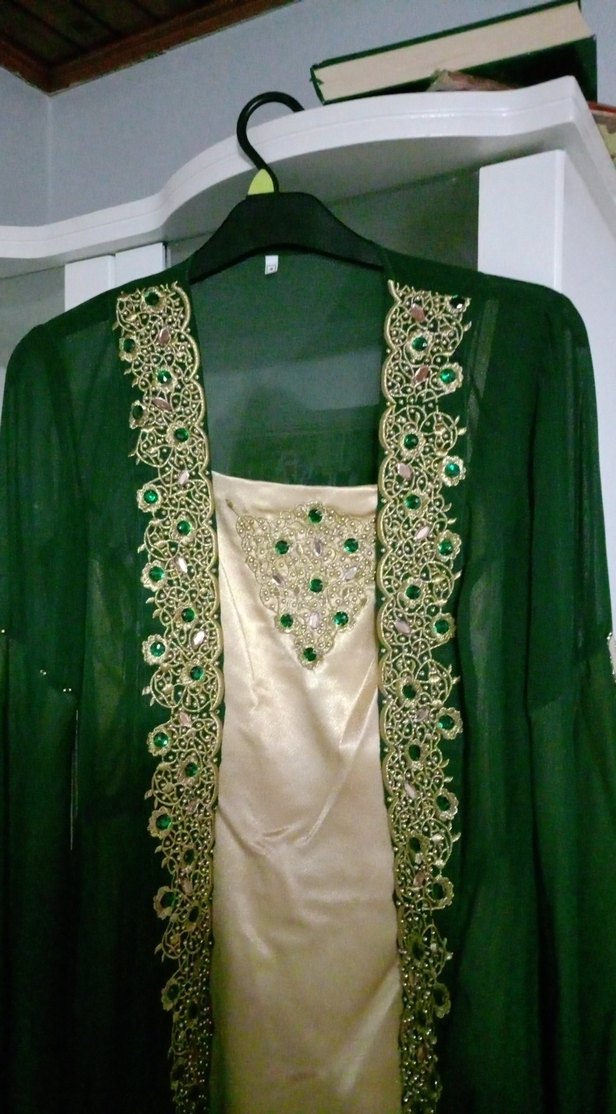 Yeşil İşlemeli Uzun Kadın kına Elbisesi - Görsel 2