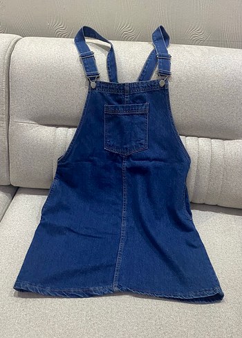 Kadın Lacivert Denim Kısa Askılı Salopet
