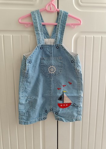 Nakışlı Mavi Denim Erkek Çocuk Salopet