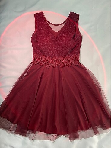 Bordo Parlak Abiye Elbise