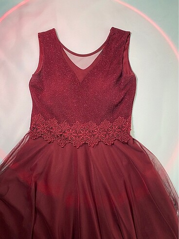 Bordo Parlak Abiye Elbise - Görsel 6