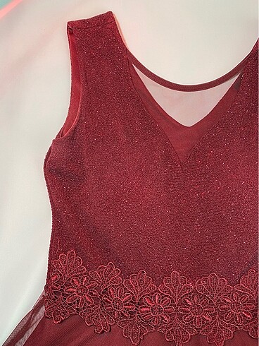 Bordo Parlak Abiye Elbise - Görsel 4