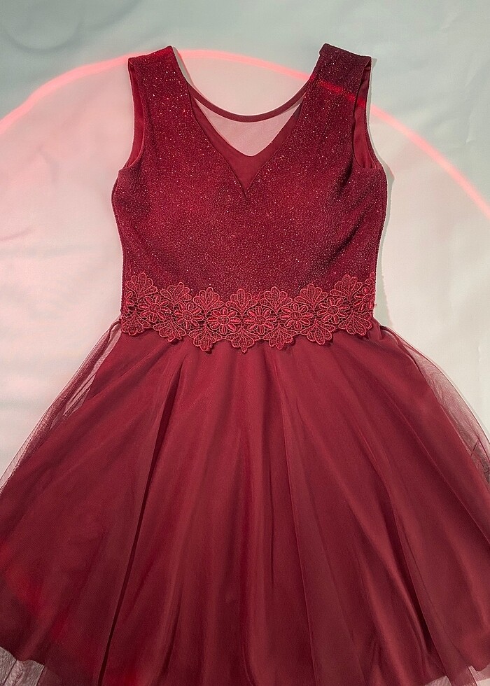 Bordo Parlak Abiye Elbise - Görsel 2