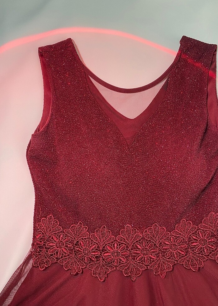 Bordo Parlak Abiye Elbise - Görsel 3