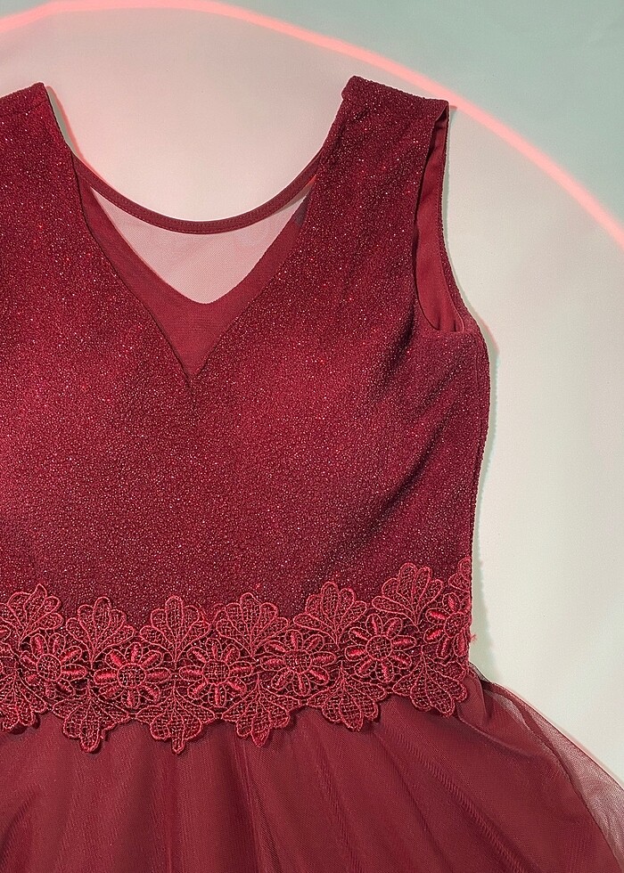 Bordo Parlak Abiye Elbise - Görsel 5