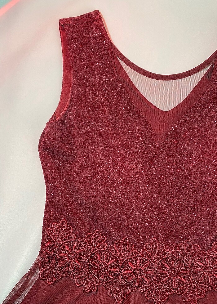 Bordo Parlak Abiye Elbise - Görsel 4