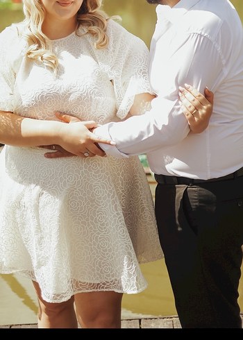 Dantel Detaylı Beyaz Midi elbise - Görsel 2