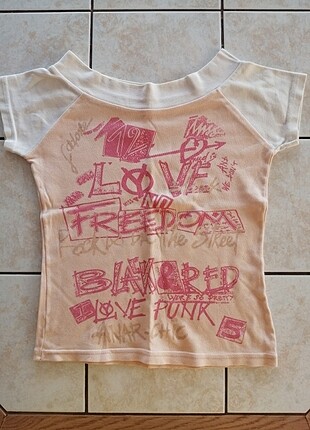 Punk tarz crop üst yazılı iki tshirt