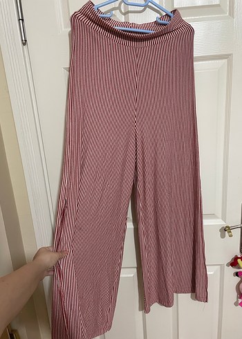 Çizgili Kadın Geniş Paça Pantolon - Görsel 7