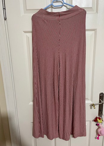 Çizgili Kadın Geniş Paça Pantolon - Görsel 3