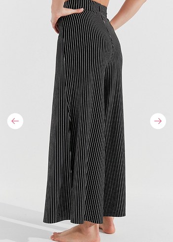 Çizgili Kadın Geniş Paça Pantolon - Görsel 9