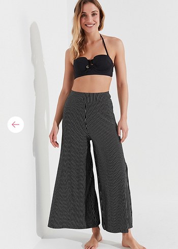 Çizgili Kadın Geniş Paça Pantolon - Görsel 10