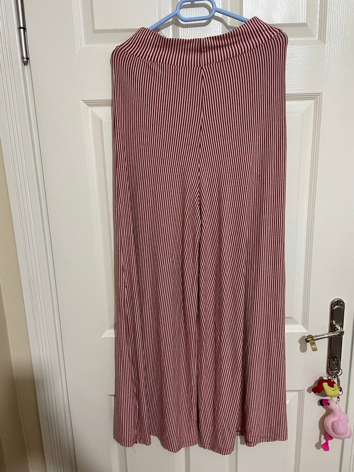 Çizgili Kadın Geniş Paça Pantolon - Görsel 3