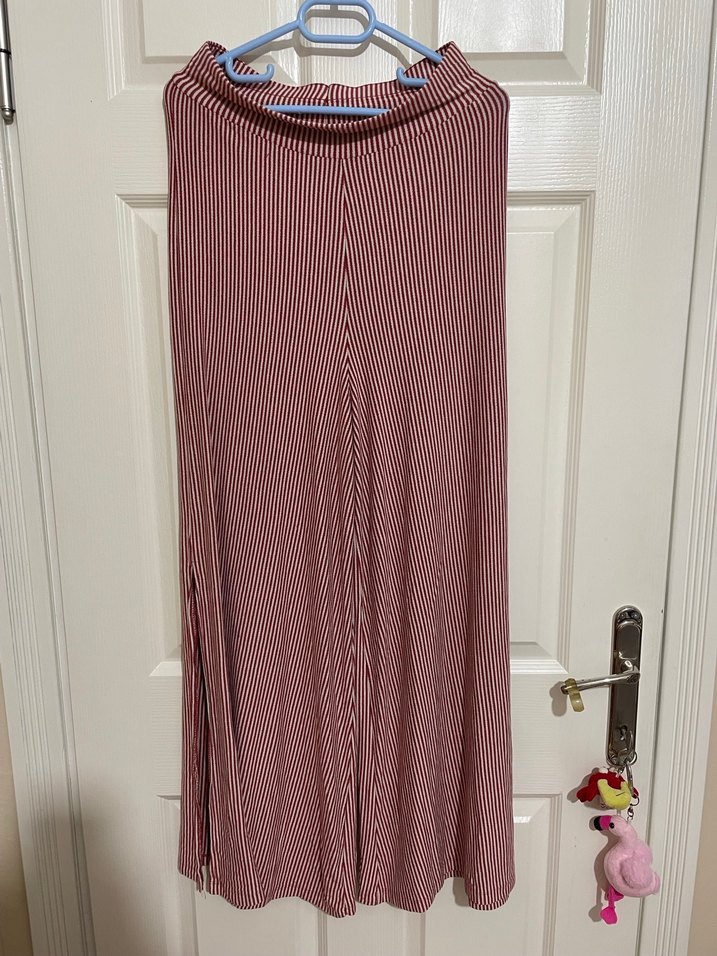 Çizgili Kadın Geniş Paça Pantolon - Görsel 2