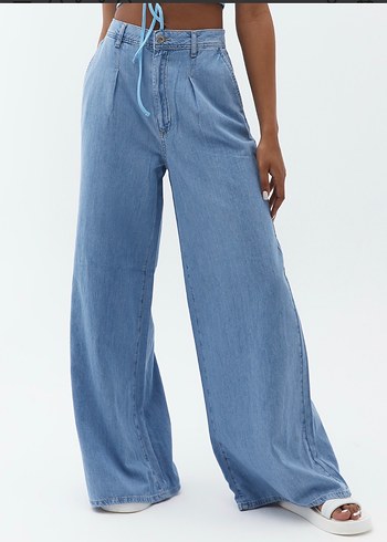 Kadın Mavi Bol Kesim Kot Pantolon - Görsel 14