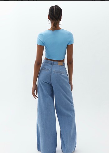 Kadın Mavi Bol Kesim Kot Pantolon - Görsel 2