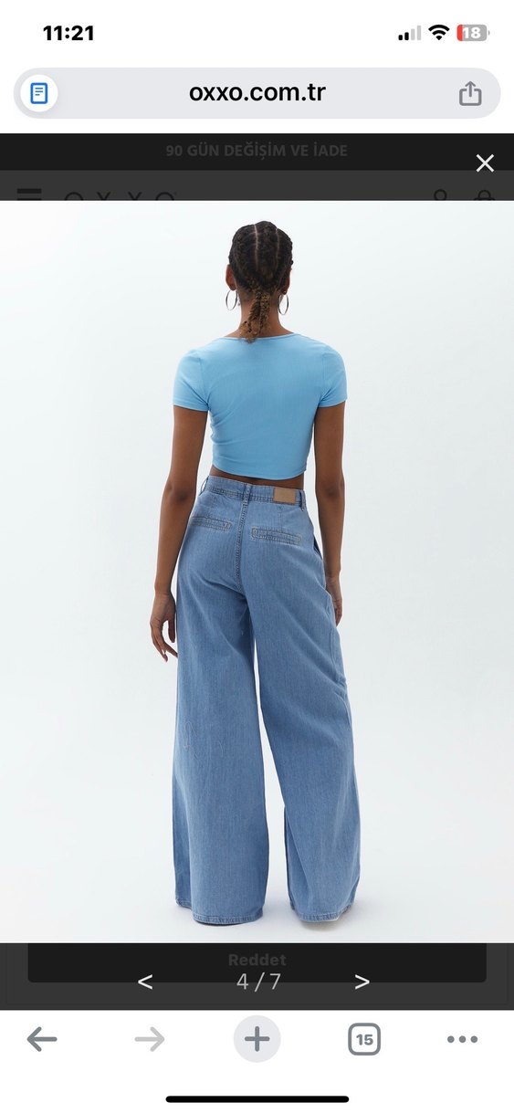 Kadın Mavi Bol Kesim Kot Pantolon - Görsel 2