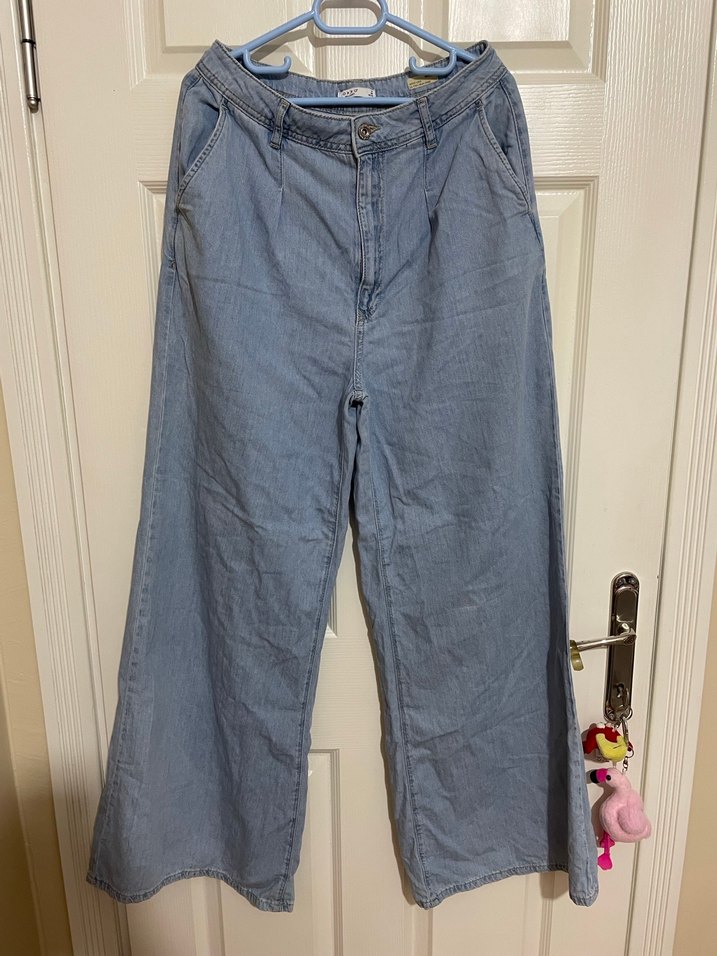 Kadın Mavi Bol Kesim Kot Pantolon - Görsel 4