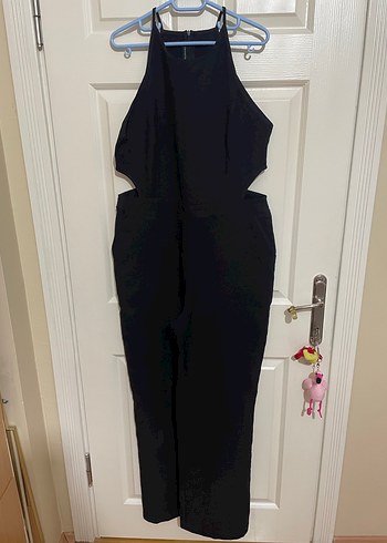 Siyah Yüksek Yakalı Kolsuz Kadın Tulum - Görsel 4